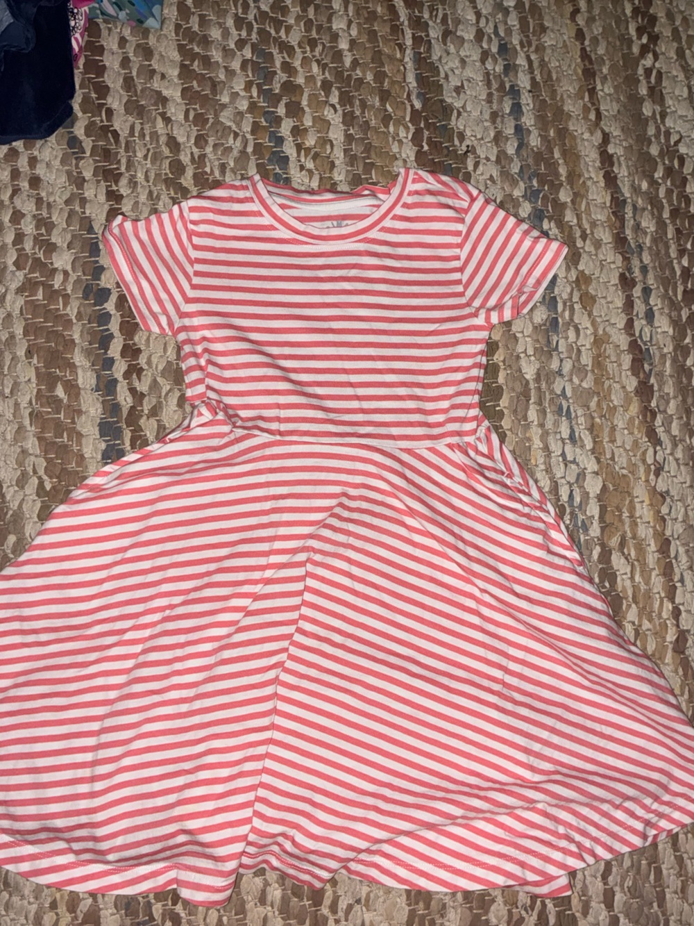 Primark Coral Pink & White Striped Short Sleeve Dress
